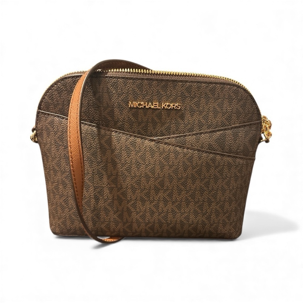 Michael Kors Jet Set Travel Medium Dome Crossbody in Brown Signature Canvas-NWT - Picture 2 of 9